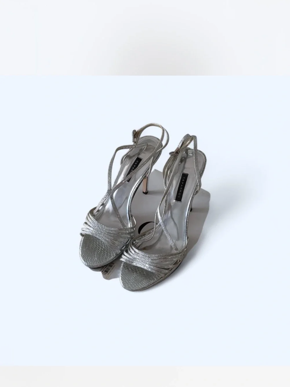 Caparros Silver Metallic Strappy Slingback Heels